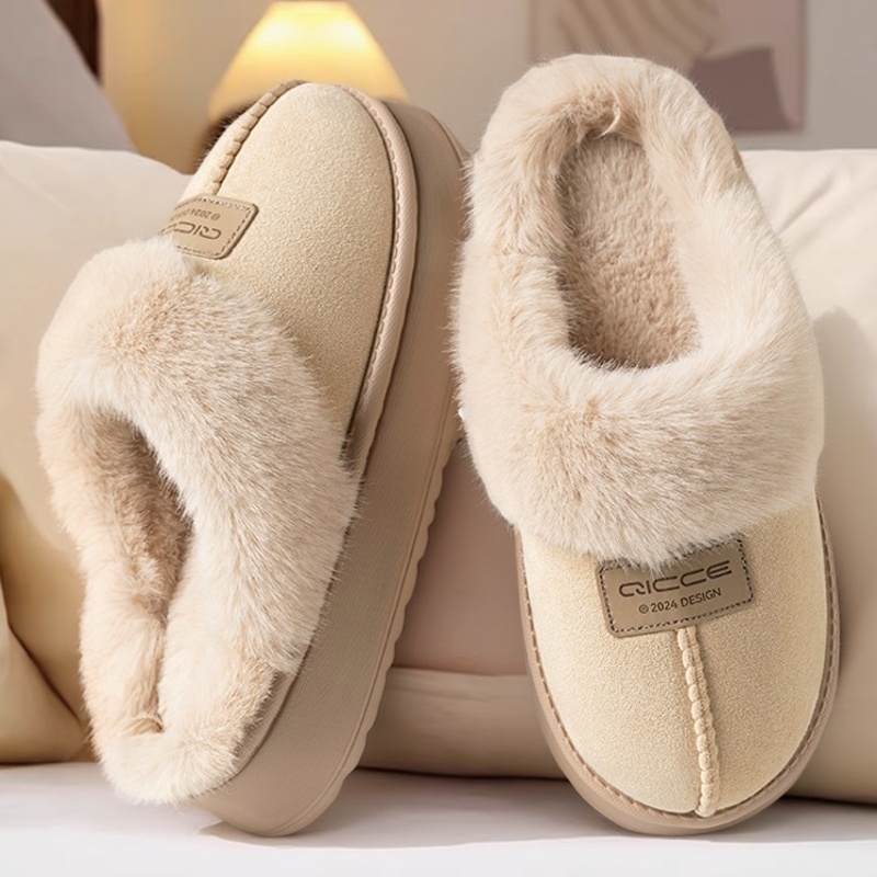 Bzbz冬季2025包头棉拖鞋女士加绒保暖居家室内毛毛绒厚底防滑棉鞋