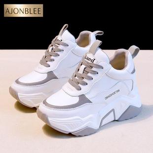 百搭休闲8cm增高厚底炸街老爹鞋 春季 女内增高2025新款 真皮小白鞋