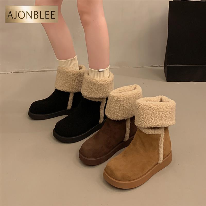 翻筒雪地靴女冬季新款洋气两穿防滑保暖中筒短靴加绒东北大棉鞋子