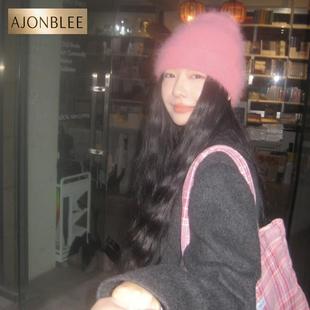 chao显白韩版百搭树莓粉兔毛针织帽子女秋冬时尚保暖护耳冷帽潮