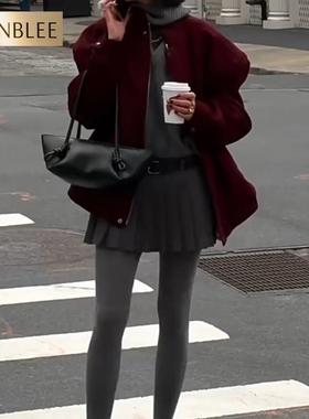 秋冬高级感穿搭连裤wa早秋格雷miu女孩bi备瞭灰色也太高级