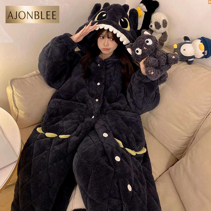 珊瑚绒三层铺棉睡衣女冬季加厚加绒2025无牙仔连帽睡袍浴袍家居服