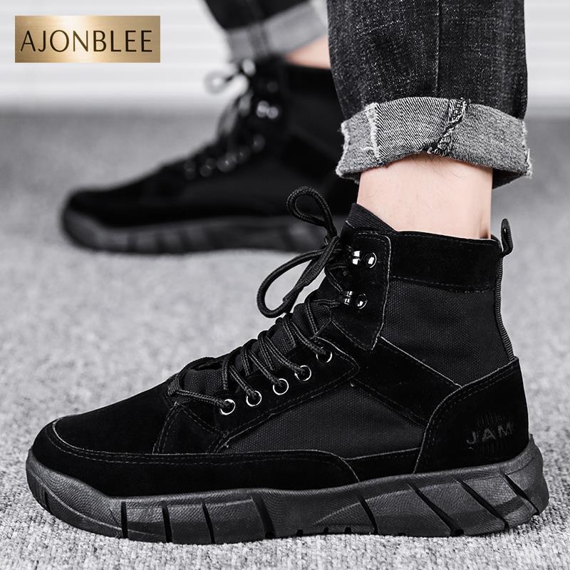 正品帆布鞋男款潮流百搭隐形内增高6cm高帮沙漠靴透气秋冬劳保鞋