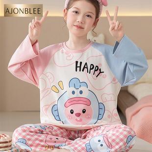 2025新款女童睡衣春秋季长袖纯棉loopy丑鱼小女孩大童儿童家居服