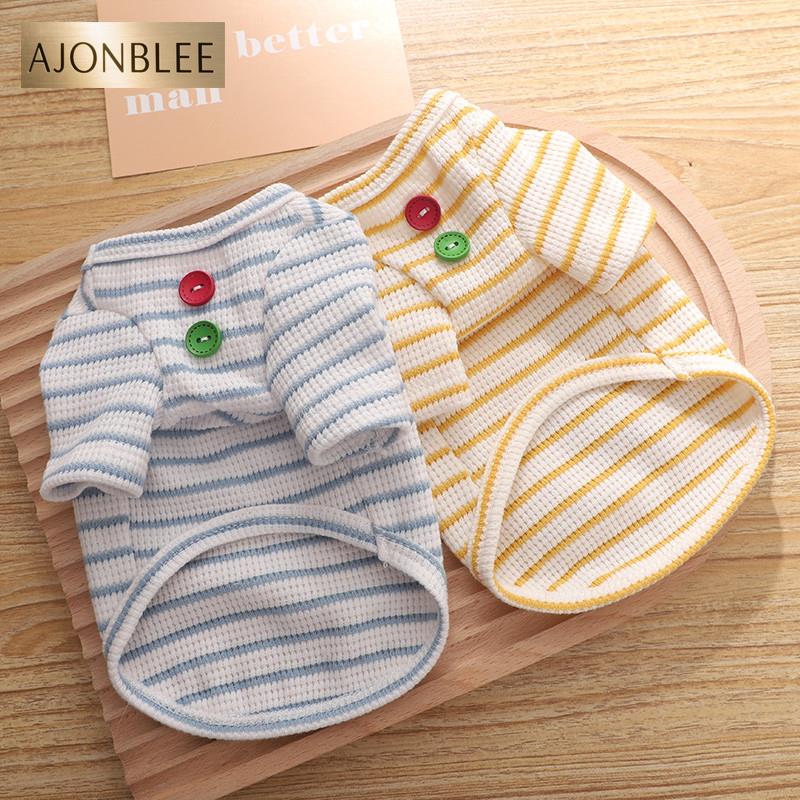 狗狗条纹睡衣秋款木扣打底衫博美吉娃娃小型犬幼狗针织居家衣服冬