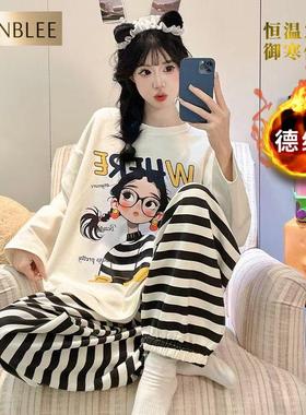 睡衣冬季男女珊瑚绒加厚加绒长袖可爱宽松家居服翻领德绒套装tyk