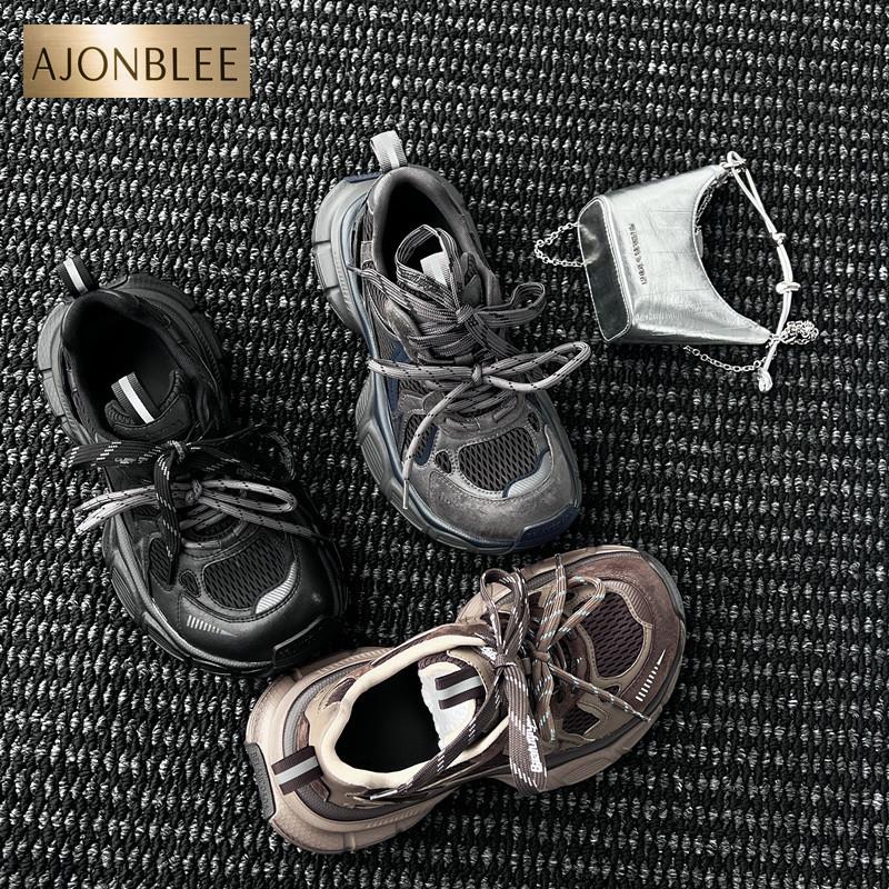 欧货厚底老爹鞋女2025年新款秋季网面透气增高百搭休闲运动鞋