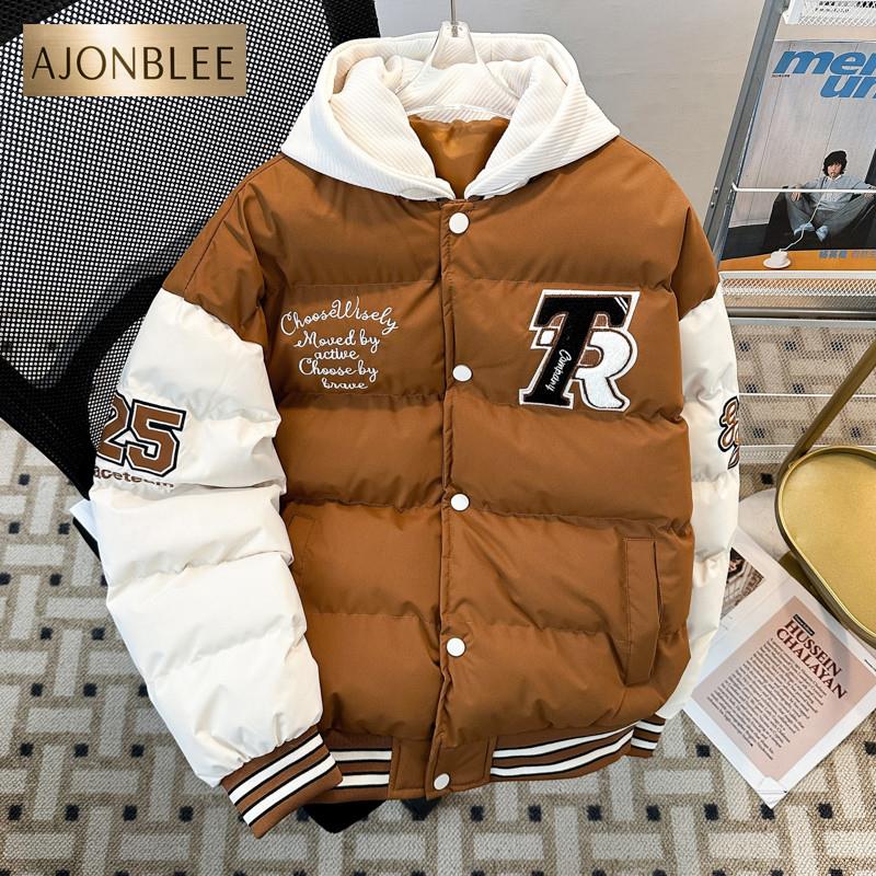 冬季毛巾绣飞行员夹克棉衣男款拼接加厚连帽棒球棉服宽松保暖棉袄