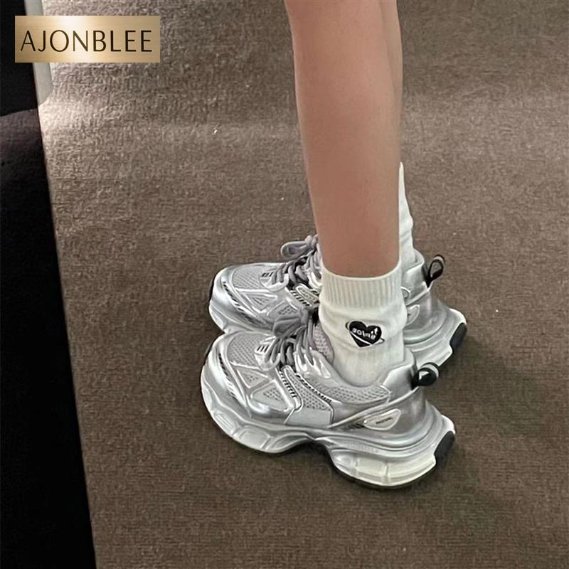 银色老爹鞋女鞋子2025新款春秋冬爆款女款阿甘增高厚底休闲运动鞋