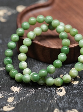 神秘釉色。新疆且末黑羊洞碧玉8毫米唐三彩圆珠手链  配证书