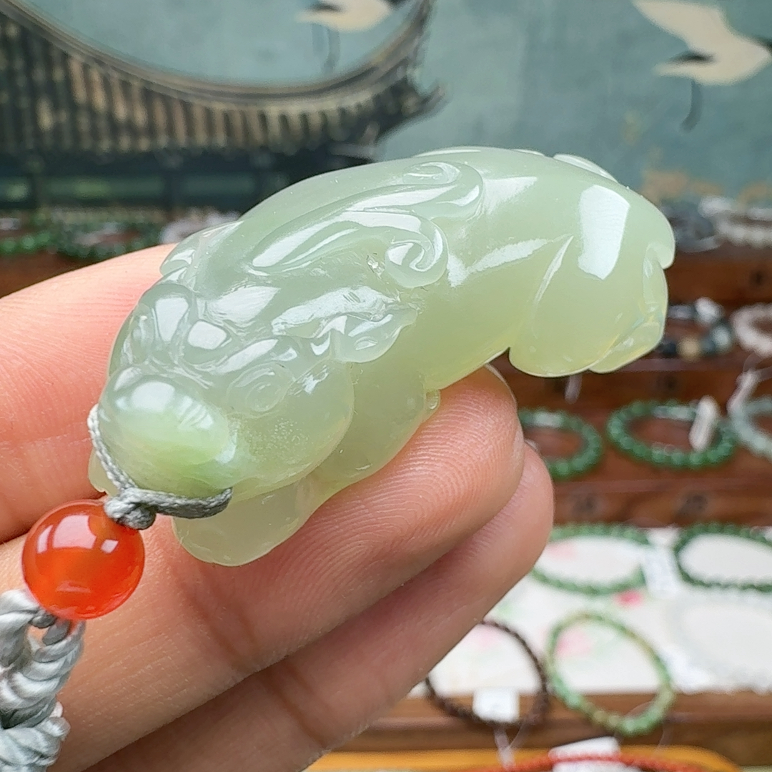 孤品 0041 冰胶底青海翠青貔貅吊坠