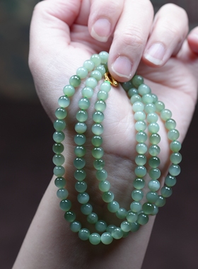 碧水柔波。天然俄碧玉猫眼粉青6毫米108颗圆珠项链多圈手链