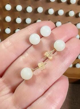 【素家美玉】1【白月光】和田玉18K真金籽料羊脂白籽白玉耳钉耳坠
