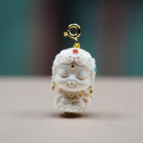 绿度母。猛犸禅意精雕万能银镀金弹簧扣绿度母配件J3
