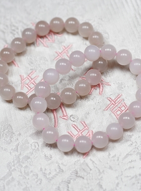 樱花树下。青海冰藕粉和田玉樱花粉10毫米手链串女