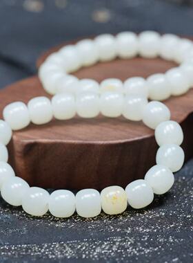 老料油膏体。新疆籽料和田玉羊脂白玉老型珠10乘9手链 配证书