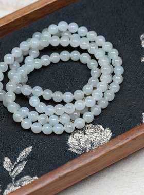 淡墨玉染。新疆青花籽料和田玉点墨暖白底6毫米108颗多圈手项链