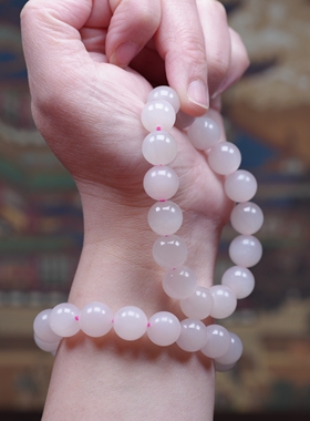 不如不遇倾城色。冰底青海和田玉微猫眼藕粉12毫米圆珠手链串女