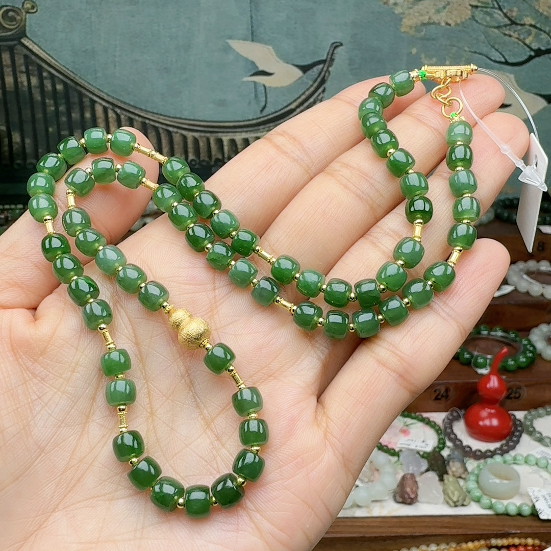 金玉良缘F11天然俄碧玉6乘5直切设计项链