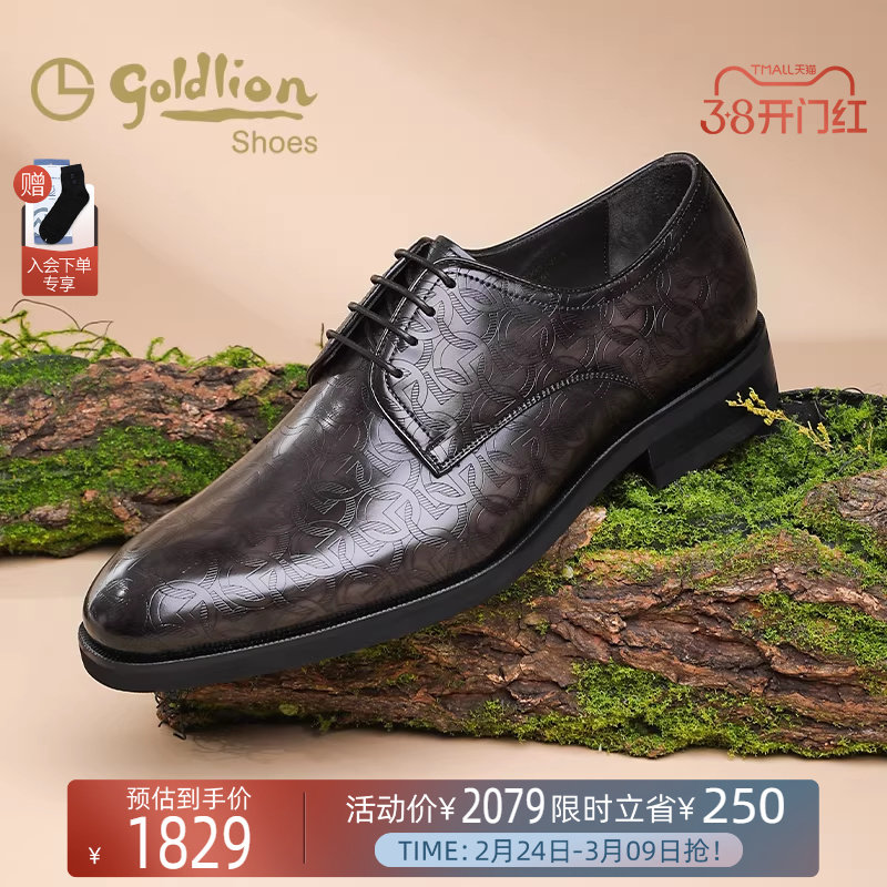 金利来男鞋 新款压花时尚真皮正装鞋英伦系带圆头轻底德比鞋婚鞋