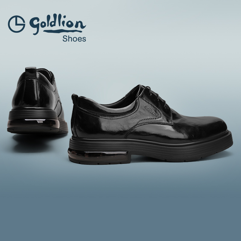 金利来男鞋秋季新款透气商务休闲皮鞋男士时尚气垫厚底真皮德比鞋