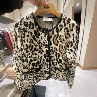 香港代购 coach蔻驰新款豹纹印花立体C字饰件HERITAGE开衫CCN42