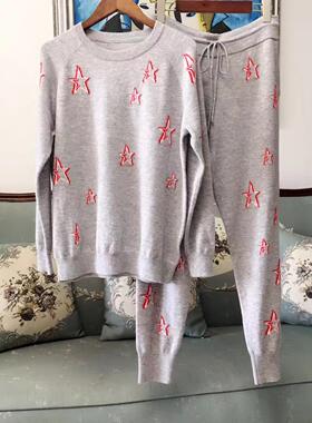 2025秋冬新款时尚羊毛套装百搭高腰显瘦保暖休闲裤女长裤圆领