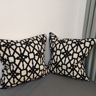 出口原单涤麻混纺立体毛线绣靠垫几何绣抱枕不含芯两个包邮