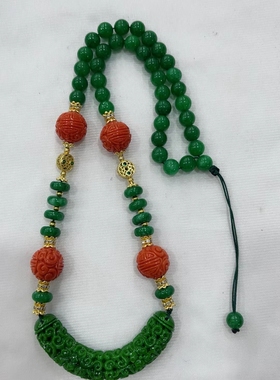 天然翡翠干青祖母绿菠菜绿毛衣链女项链代代有钱绿色玉石珠子礼物