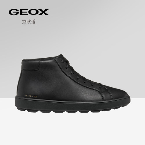 GEOX杰欧适男鞋早春百搭圆头真皮高帮黑色休闲鞋
