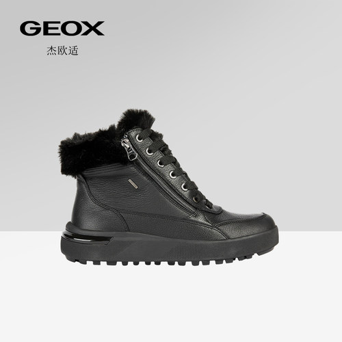 GEOX杰欧适女鞋秋冬款拉链厚底短靴纯色圆头时尚百搭雪地靴