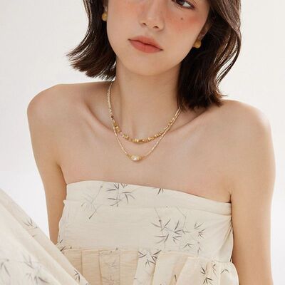 秋冬天然石串珠项链女款2025新款高级感小众轻奢复古叠戴钛钢颈链