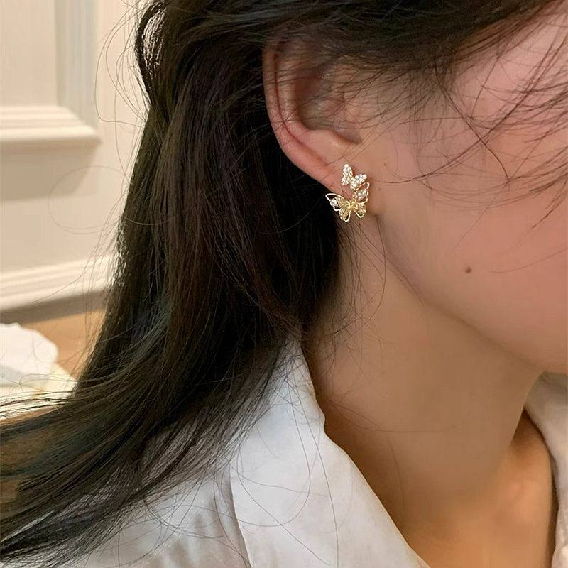 韩国镂空超闪蝴蝶耳环女2025新款高级感轻奢耳钉气质精致小巧耳饰