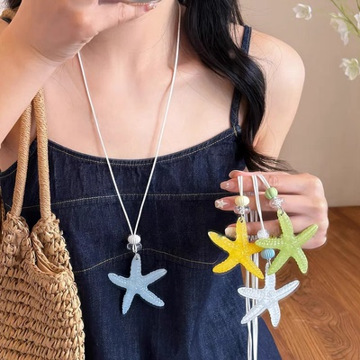 2026年新款多巴胺长款蓝色海星项链女轻奢高级感锁骨链挂脖配饰品