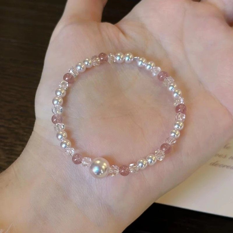 曼塔玫瑰法式串珠草莓晶串珠手链女春夏甜美清冷感粉手饰显白百搭