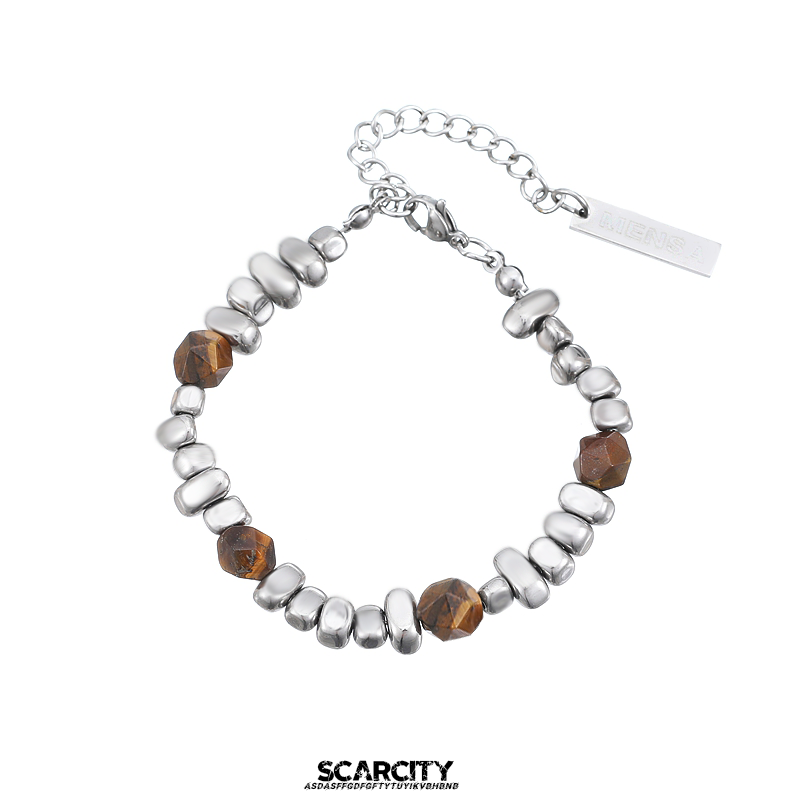 新中式手链ins小众设计复古天然石拼接简约串珠手饰男士设计感女