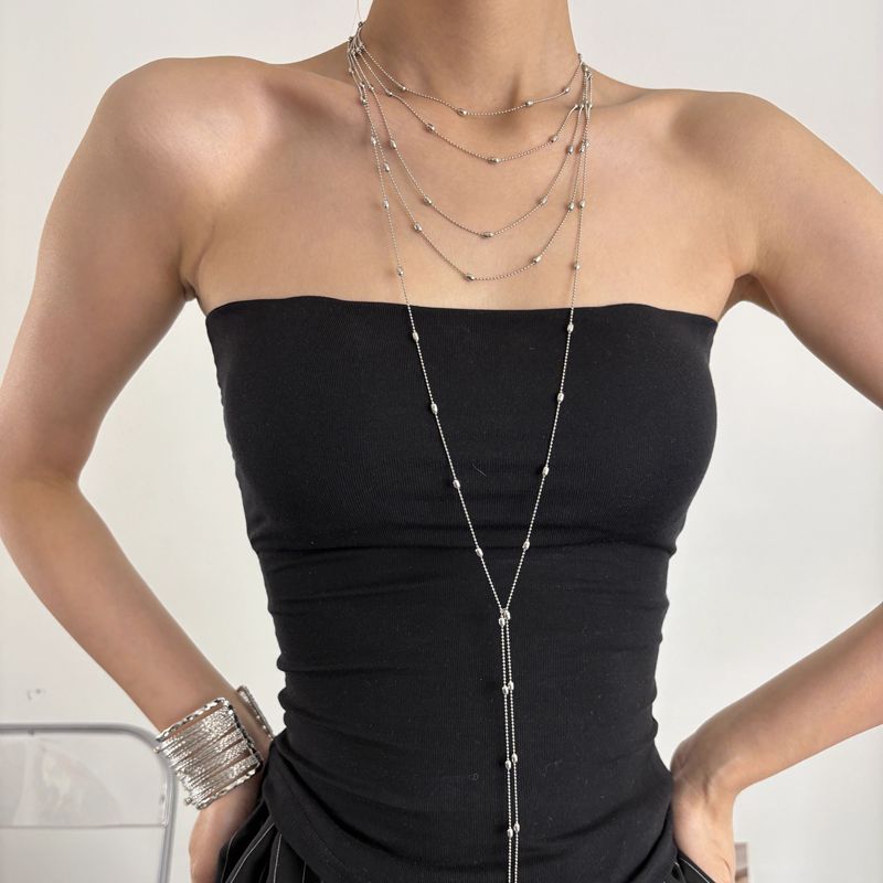 简约多层叠戴项链女款轻奢小众高级感锁骨链流苏颈链配饰毛衣链