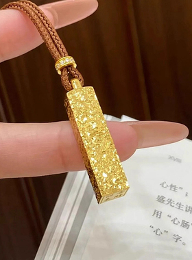 国风新中式小金条吊坠碎冰冰四方来财项链实心小方砖碎毛衣链百搭