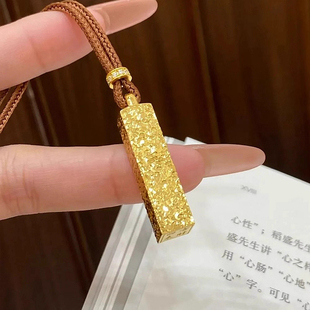 国风新中式小金条吊坠碎冰冰四方来财项链实心小方砖碎毛衣链百搭