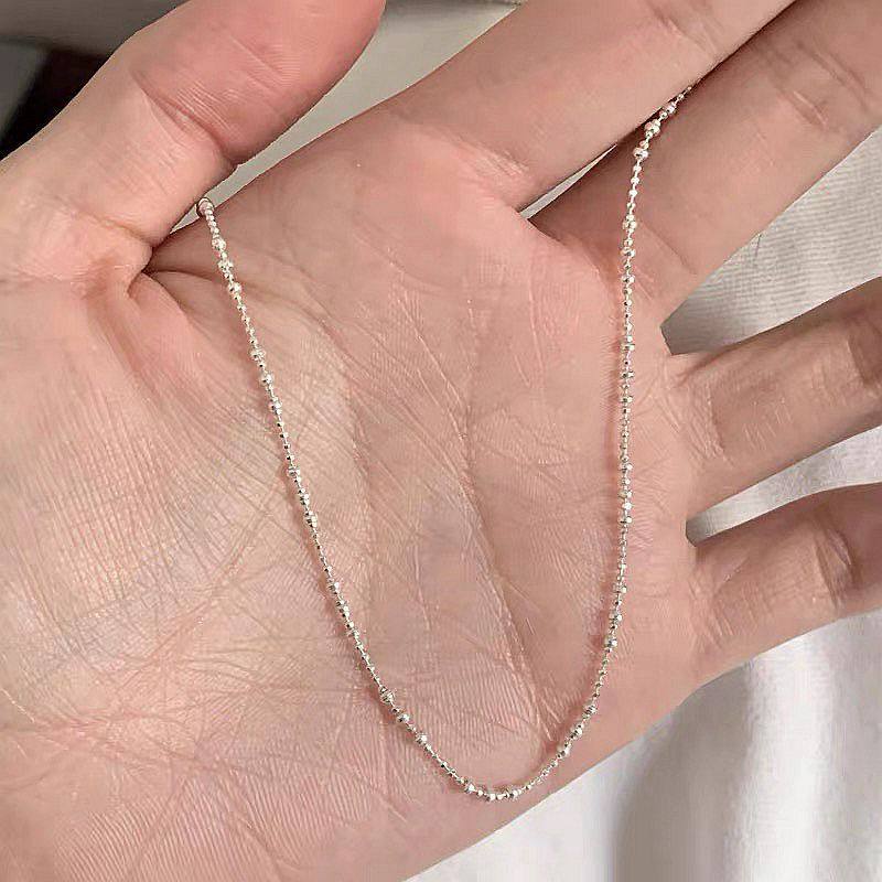 s925纯银超闪车花圆珠项链 ins满天星珠光素链冷淡风极简颈链