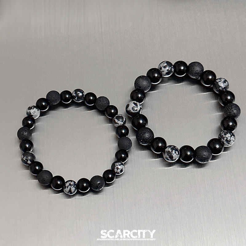 暗黑风黑曜石串珠手链男女轻奢小众高级感情侣款手饰火山石饰品潮