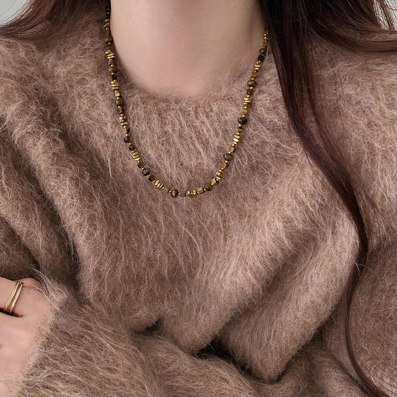 美拉德穿搭天然虎眼石碎银子毛衣链女高端轻奢高级感叠戴项链配饰