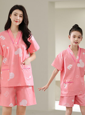 2025新款亲子汗蒸服女100%纯棉加大码高档桑拿按摩服浴服胸部双层