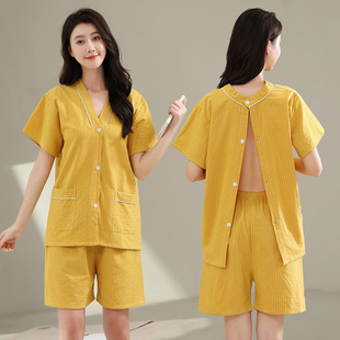 新款 背开理疗针灸专用衣服开扣按摩服 高品质艾灸服女纯棉前后开衫