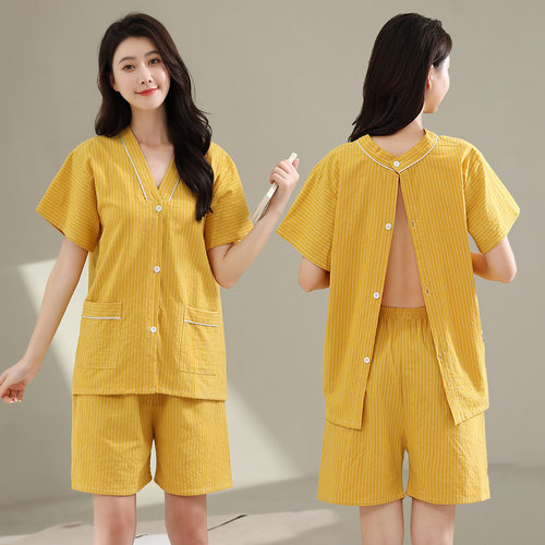 条纹纯棉艾灸服前后开扣