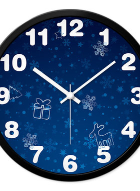 MOMEN/摩门宝蓝色挂钟雪花图案家里客厅创意卧室静音扫秒石英钟表