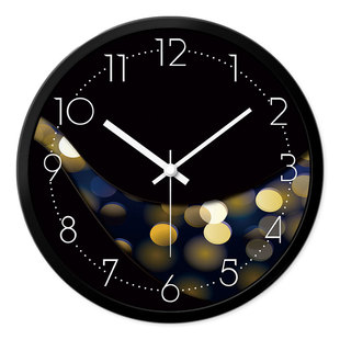 摩门挂钟客厅创意卧室静音挂表现代个性时尚圆形时钟黑色石英钟表