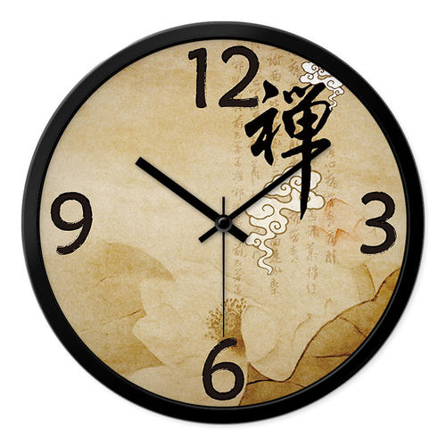 摩门寺庙禅字书法中式风挂钟客厅