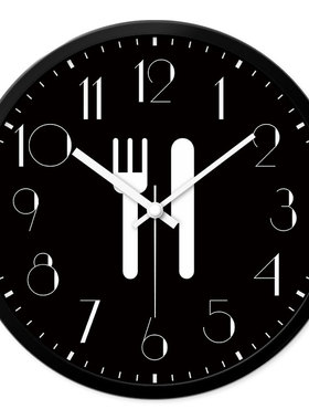 MOMEN/摩门挂钟餐具刀叉厨房餐馆创意钟表静音黑色时钟石英钟表