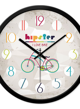 MOMEN/摩门挂钟创意艺术时钟自行车图案静音扫秒钟表个性公司办公